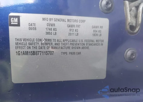 2007 Chevrolet Cobalt Ss из США, поврежденный, VIN 1G1AM15B877115707